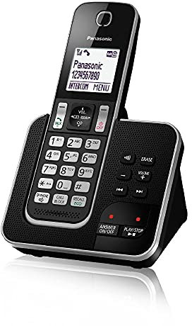 Panasonic KX-TGD320JTB Telefono Cordless DECT con Segreteria Telefonica, Schermo LCD Monocromatico Bianco, Schermo e Tasti Retroilluminati, Suoneria Polifonica, Blocco chiamate Indesiderate, Nero