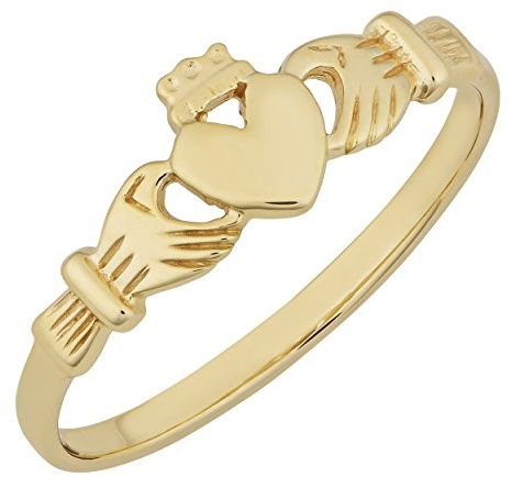 Kooljewelry 10 Karat Yellow Gold High Polish Claddagh Ring (Size 5)