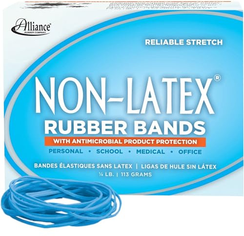 Alliance Rubber 42199#19 Bandes en caoutchouc antimicrobiennes sans latex, boîte de 1,8 kg, contient environ 360 bandes (8,9 x 0,6 cm, bleu cyan)