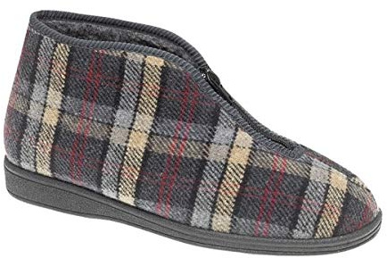 Sleepers Mens Jed II Thermal Zip Bootee Slippers with Warm Fleecy Lining and Outdoor Sole Grey (Narrow Fit) 9 UK