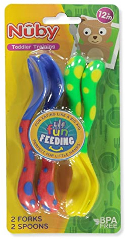 Nuby 2er-Set Lätzchenspoons & -gabeln - Lässig, Mehrfarbig, 2 Stück, Kunststoff, Eßwerkzeuge
