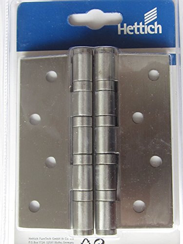 Hettich Türscharnier EDELSTAHL matt, 100 x 75 mm, massive Ausführung, 2 Stück, 9100453