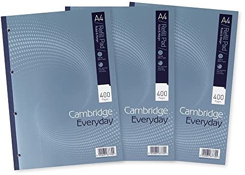 Cambridge Lined Paper A4 Refill Pad, Ruled and Margin, 400 Page, Pack of 3