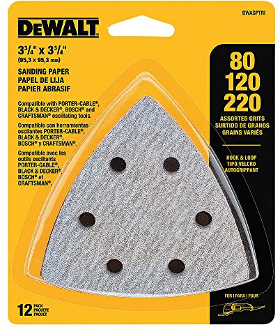 DEWALT Sandpaper Assortment, Hook and Loop Triangle, 12-Pack (DWASPTRI)
