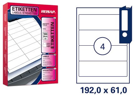 Heisap Ordner-Etiketten 100 Blatt A4 weiß permanent klebend, 192 x 61 mm