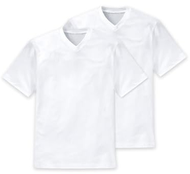 Schiesser Media Manga American Camiseta Cuello Pico Paquete Doble Blanco