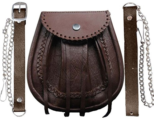 Kilt Escarcelle Jacobite Délavé Marron Cuir à Lacets Bord Highlandwear pour Kilts