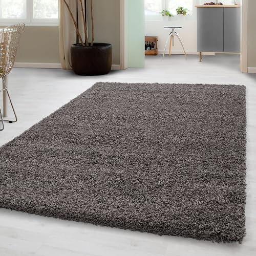 Carpetsale24 Shaggy Hochflor Teppich 80x150 cm Taupe weich flauschig modern einfarbig Ideal für Flur oder Kinderzimmer für Wohnzimmer Schlafzimmer Flur