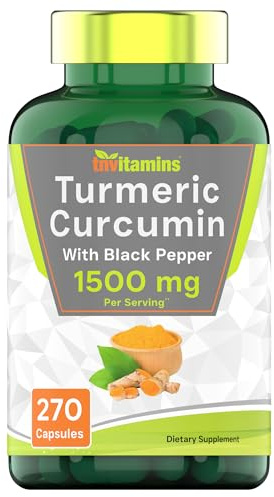 tnvitamins Turmeric Curcumin Capsules with Black Pepper | 1500 MG - 270 Capsules | Bulk Size - 3 Month Supply! | Golden Turmeric Curcumin Supplement with Black Pepper | Non-GMO | Produced in The USA