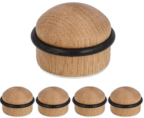 Gedotec Mini Türstopper Boden Kleben EICHE mit Dämpfungsgummi, 5x Premium Bodentürpuffer aus Vollholz | HERBERT | kleiner Türstopper Boden zum Kleben + Schrauben für Zimmertüren