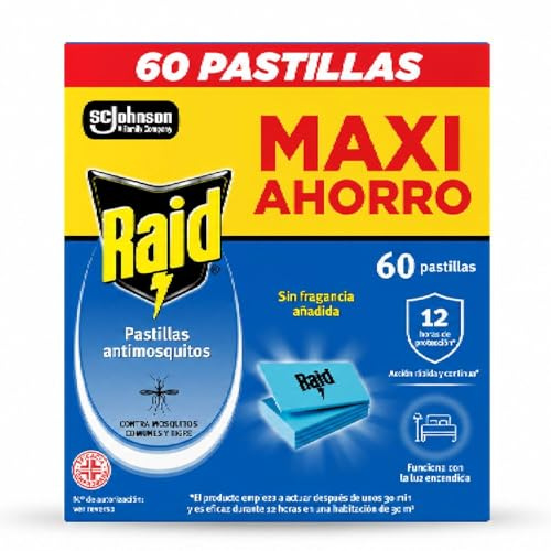 Raid, pastillas repelentes de mosquitos para aparato eléctrico, 60 unidades