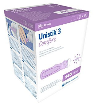 Unistik 3 AUAT1042 Single Use Safety Lancet, Comfort, 1.8mm Depth, Pack of 100