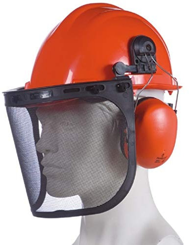 Casque forestier SINGER orange/casque coquille anti bruit/porte visière/visière grillagée - HGCF01