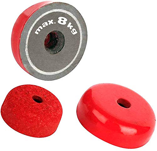 Flachgreifer Topfmagnet AlNiCo rot Ø 19,1 - Ø 38,1mm - Senkbohrung, Größen:Ø 38.1mm | 8kg Haftkraft