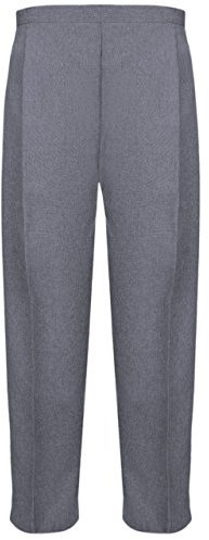 MyShoeStore Pack of 2 Ladies Half Elasticated Trouser Womens Stretch Waist Casual Office Work Formal Pull On Trousers Straight Leg Pants Bottoms with Pockets (Grey, 14/25)