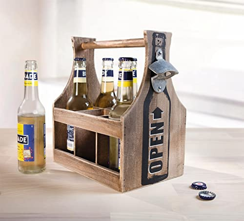 Dekoleidenschaft Flaschenträger aus Holz für 6 Bierflaschen, mit Öffner im Shabby Look, Männerhandtasche, Bierflaschenträger, Bierflaschenhalter, Getränketräger, Bierträger