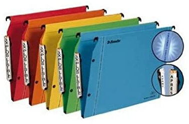 Esselte LGM VisioPlus - Dossiers Suspendus A4 Latéraux, Capacité 350 Feuilles, Fond 30 mm, Entraxe 330 mm, Porte-Étiquette XL Intégré, Lot de 25, Jaune, 21038
