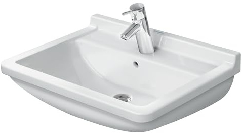 Duravit, 0300600000, Starck 3 23-5/8 Rectangular Ceramic Wall Mounted Bathroom Sink with Overflow and Single Faucet Hole, White/Glazed Underside