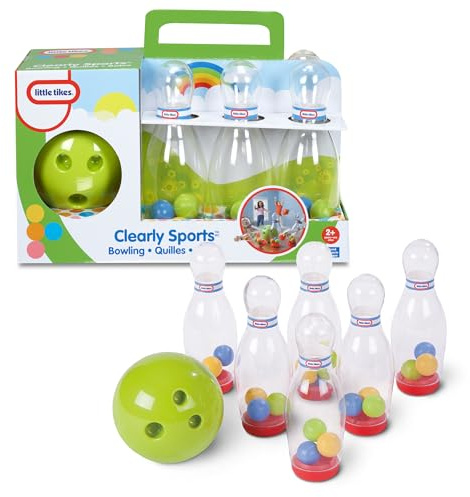 little tikes Clearly Sports Bowling - 7-teiliges Set mit durchsichtigen Kegeln - Koordinationstraining - Kugel in Junior-Größe mit Finger-Löchern - Für Kleinkinder von 24 Monaten bis 3 Jahren