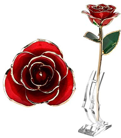ZJchao 24-Karat Gold-Plated Everlasting Rose, a real rose that will always be open, suitable for wedding gifts, Valentine’s Day, Christmas and birthdays, 29 cm long, packaged in a gift box with a clear display stand purple