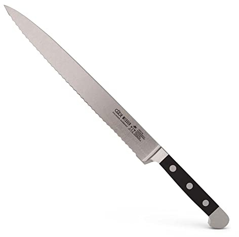 GÜDE Solingen - Couteau à jambon manche forgé, 26 cm, POM noir, ALPHA - couteau à découper, double mitre, fabriqué à la main en Allemagne