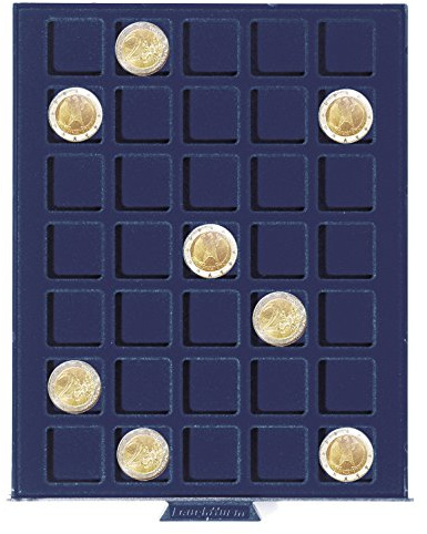 Leuchtturm 302460 Münzbox Smart - 35 eckige Fächer für Münzen bis 27 mm Ø - 2 Euro-Münze, deutsche 5 Euro-Münze - blau
