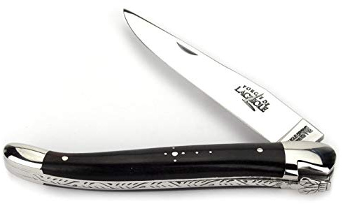 Forge De Laguiole Taschenmesser - 12 cm - Griffschalen Ebenholz - Klinge 10 cm glänzend, Backen glänzend
