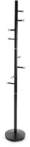 Versa Ruan Minimalistischer Garderobenständer für den Eingangsbereich, mit 9 Haken für Kleidung oder Taschen für die Halle, Maßnahmen (H x L x B) 173 x 28 x 28 cm, Metall, Farbe: Schwarz