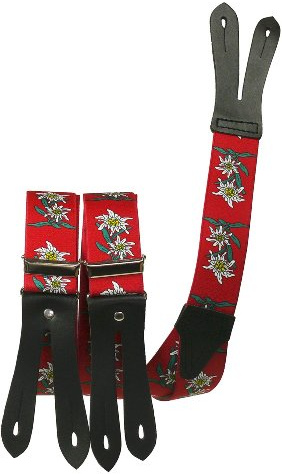 Harrys-Collection Hosenträger Knopfloch Edelweiss 35mm, schwarz, 120 cm | hochwertige echte Lederpatten, stufenlos verstellbar, traditionelles Accessoire für Trachten und Oktoberfest, komfortabel