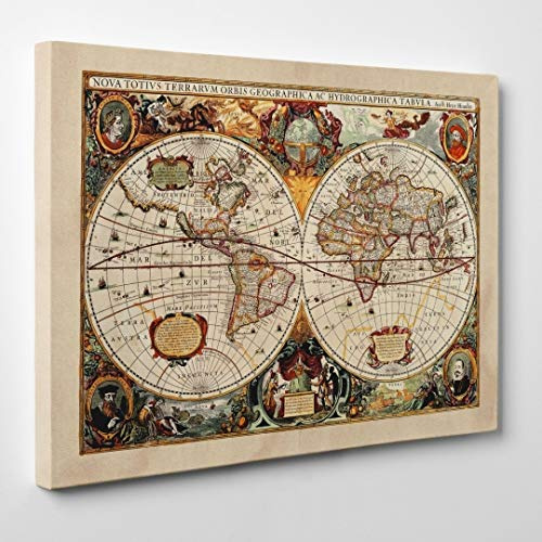 Quadro su Tela - INTELAIATO - Antica Mappa 1646 Mondo - World Map - Cartina Geografica - 30x40cm - Spessore 2cm