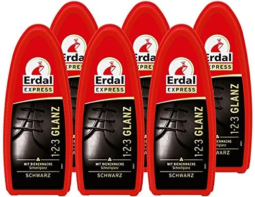 6x Erdal Express 1-2-3 Glanz Schwarz - Schwamm - mit Bienenwachs