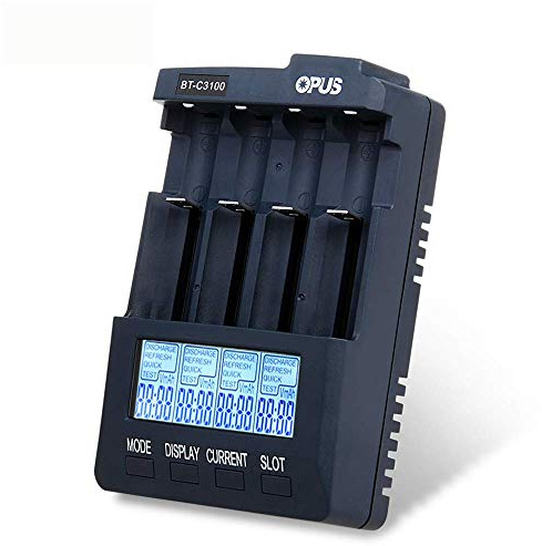 Opus BT - C3100 V2.2 Universal Battery Charger Speedy LCD Display Smart Battery Charger for Rechargeable Batteries Ni-MH Ni-Cd AA AAA,3.7V Li-ion 18650 26650 17670 14500 18490 (4-Slot)