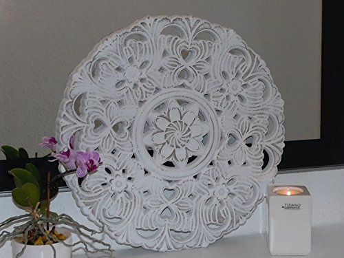 Wall Art Wooden Plaque Wall Relief Wall Hanging Ornament Shabby Chic White Round Decorative Plate