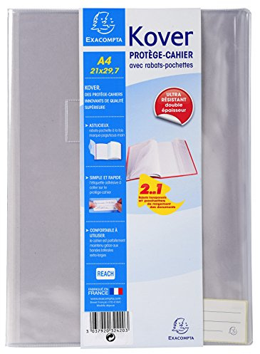 Exacompta - Ref 32420E - 1 KOVER Genomskinligt omslag till anteckningsbok med självhäftande etiketter - I slät 22/100 PVC (plast) - Format 21x 29,7 cm - A4 - färglös