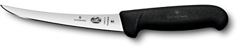 Victorinox Fibrox Ausbeinmesser, Scharfes Küchenmesser für Fleisch und Fisch, 15 cm, Gebogene Klinge, Flexibel, Rostfreier Stahl, Schwarz