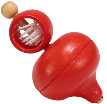 Trottola in legno, trotola classica con azionamento a filo (rosso) 6420
