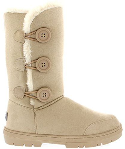 Holly Donna Pulsante Tripletta Completamente Foderato Di Pelliccia Impermeabile Inverno Neve Stivali - Beige - 39