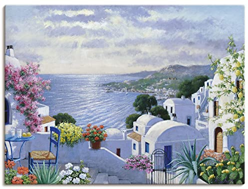 ARTLAND Wanddeko Leinwand Bilder Wandbild 120 x 90 cm Landschaften Gewässer Malerei Bunt Funkelndes Griechenland B0RC