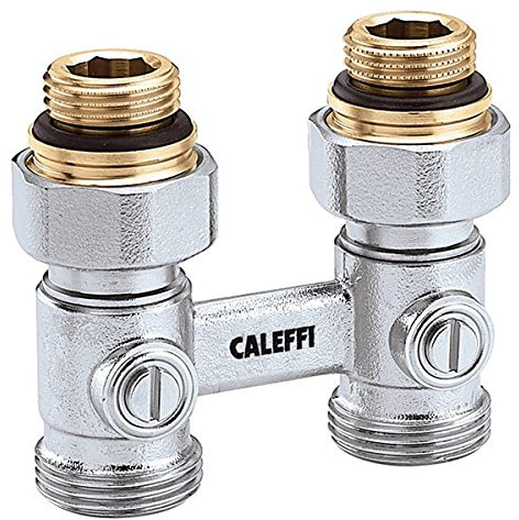 Caleffi Zweirohr Hahnblock 1/2 x 3/4 Zoll Durchgang Doppelkugelhahn Heizkörper Anschluß Heizung
