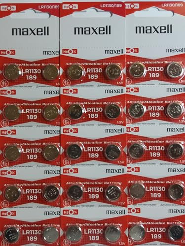 Maxell Lot de 30 piles bouton alcalines LR1130 1,5 V