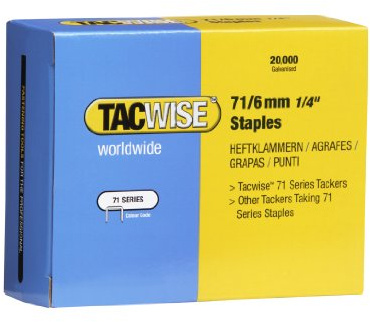 Tacwise 0367 Typ 71/6 mm Galvaniserad Fintrådsklammer för Möbelklädsel, Förpackning med 20.000