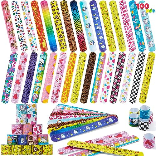 JOYIN Slapband, 100 st slaparmband, superslap-armband med färgglada hjärtan, djur, festpåse, fyllning (30 designer) alla hjärtans dag-gåvor, fest, påskäggsfyllning, Plast