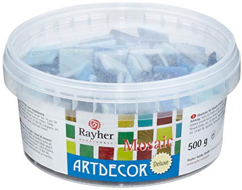 Rayher 1453408 mosaico pietre ArtDecor Deluxe, 2 cm, secchio circa 160 pcs/500 G, azzurro