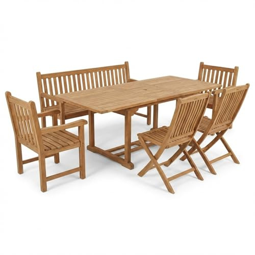 SAM 6tlg. Gartengruppe Kuba, Ausziehtisch + 2 Hochlehner + 2 Sessel + Bank