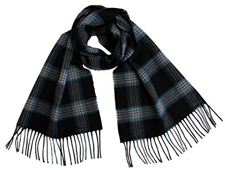 Rotfuchs Schal Webschal Karo modisch schwarz türkis 100% Wolle (Merino)