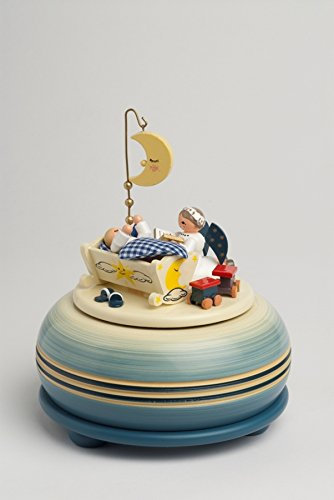 Rudolphs Schatzkiste Spieldose Gute Nacht mit Engel blau BxTxH= 12x12x13cm NEU Spielwerk Musik Musikdose Figur Seiffen Erzgebirge Holz Dekoration Weihnachten Dose Melodie