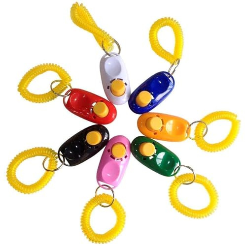 SunGrow 7 Clickers para adiestramiento de Perros con muñequeras - Colorido y práctico Juego de Herramientas Simples, convenientes y efectivas para Cachorros o Gatos - Tamaño y Sonido