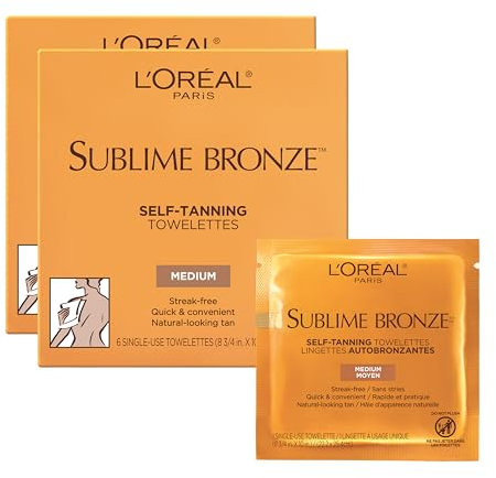 L'Oréal Paris Skincare Sublime Bronze Sunless Tanning Towelettes, Fast-Drying, Streak-Free Self Tanner, 6 ct.