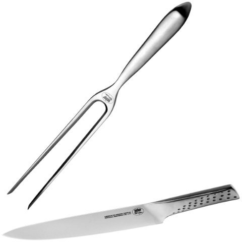 Weber Set de cubiertos Deluxe, consta de cuchillo para trinchar (hoja de 24cm) y tenedor, de acero inoxidable alemán de alta calidad, monobloque, mangos ergonómicos - Plata (17074)