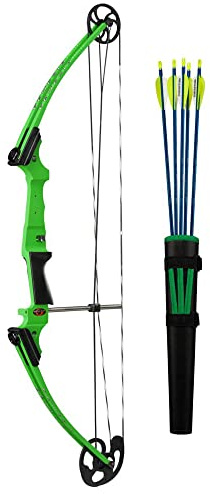 Genesis Original Compound Bow & Arrow Kit- Adjustable Riser, 15-30 Draw Length, 10-20 lb Draw Weight, All Skill Levels, Draw Hand - Right, Green